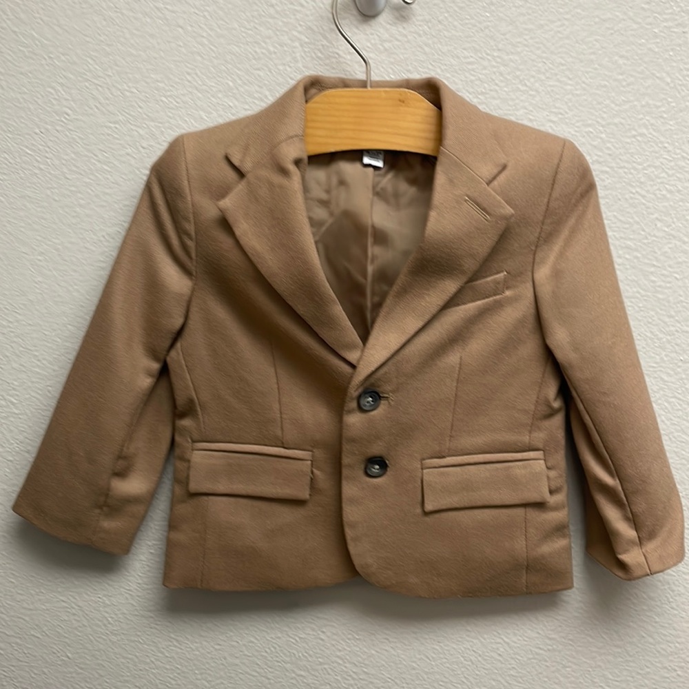 Janie and Jack Boys WOOL BLEND SUIT BLAZER | 18-24 Months | Camel Tan